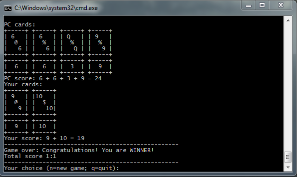 blackjack in windows console