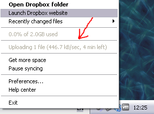 Контекстное меню Dropbox во время синхронизации файлов Контекстное меню Dropbox во время синхронизации файлов