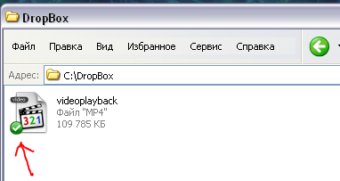 Значок на файле после синхронизации с Dropbox Значок на файле после синхронизации с Dropbox
