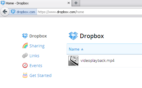 Загруженный файл в web интерфейсе Dropbox Загруженный файл в web интерфейсе Dropbox