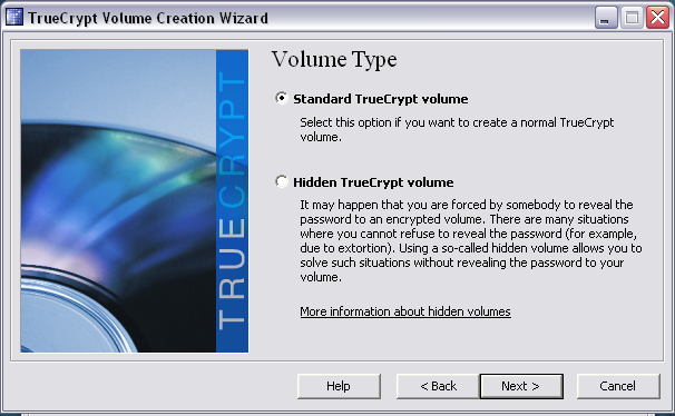 Выбор типа контейнера TrueCrypt Выбор типа контейнера TrueCrypt