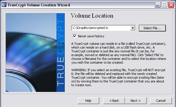 Выбор файла контейнера TrueCrypt Выбор файла контейнера TrueCrypt