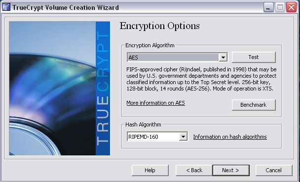 Выбор типа шифровнаия TrueCrypt Выбор типа шифровнаия TrueCrypt