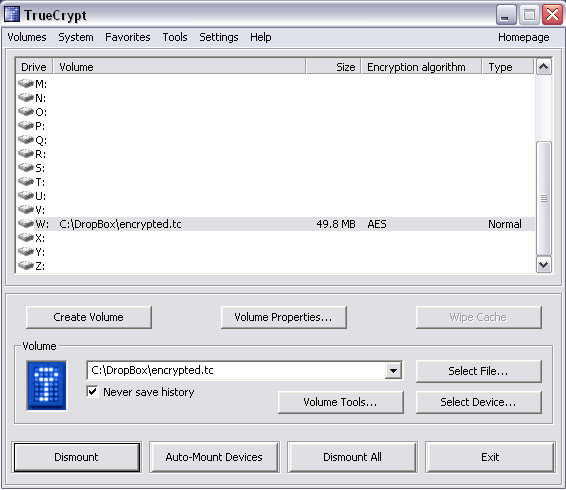 Отображение подключенного диска TrueCrypt Отображение подключенного диска TrueCrypt