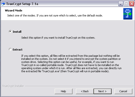 Выбор типа установки TrueCrypt Выбор типа установки TrueCrypt