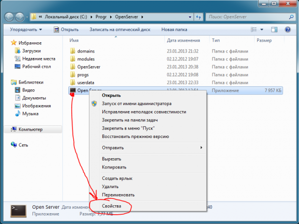 Свойства файла OpenServer.exe
