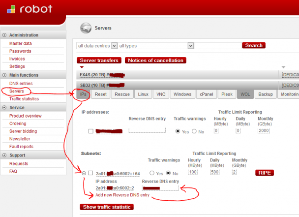 Hetzner.Robot, Reverse DNS