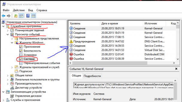 Системный журнал событий Windows