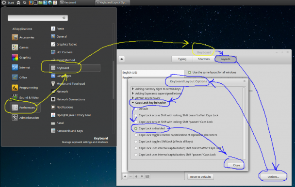 Отключение Caps Lock в Linux Mint