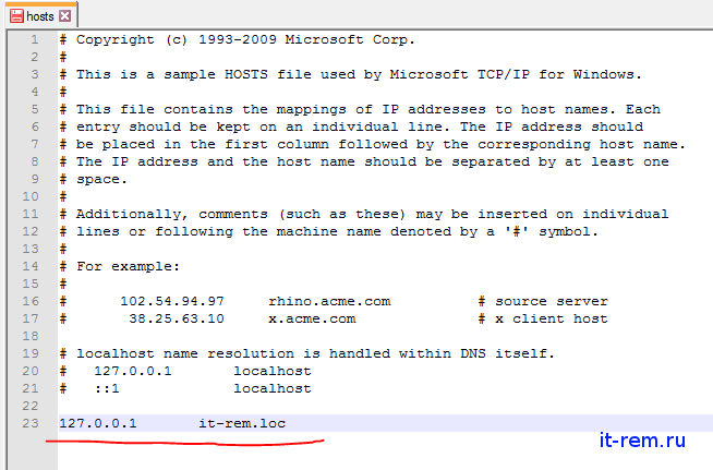 Windows: содержимое файла hosts