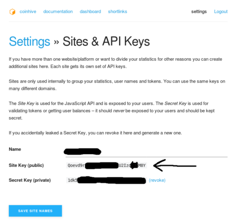 Coinhive Sitkey