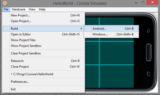 Corona SDK, FIle-Build-Android