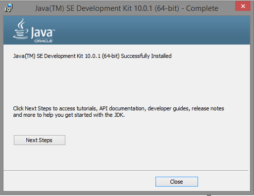 Установка JDK 10 завершена