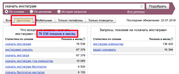 Яндекс.Вордстат - Статистика просмотров со стационарного компьютера