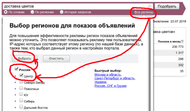 Яндекс.Вордстат - Фильтрация статистики по регионам