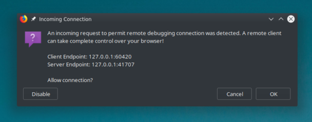 Firefox подтверждение удаленной отладки