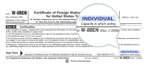 W-8BEN: Capacity in which acting