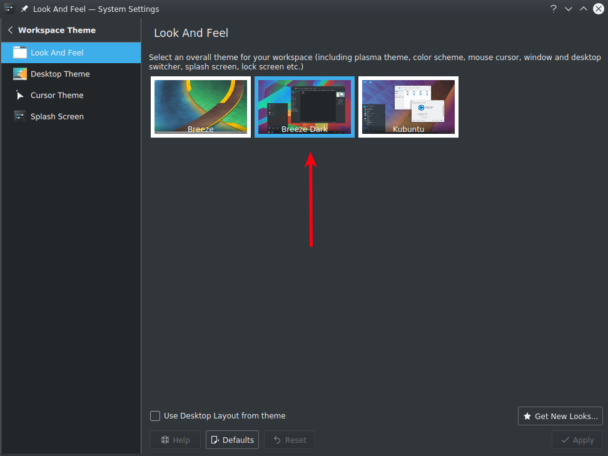Breeze Dark тема в Kubuntu