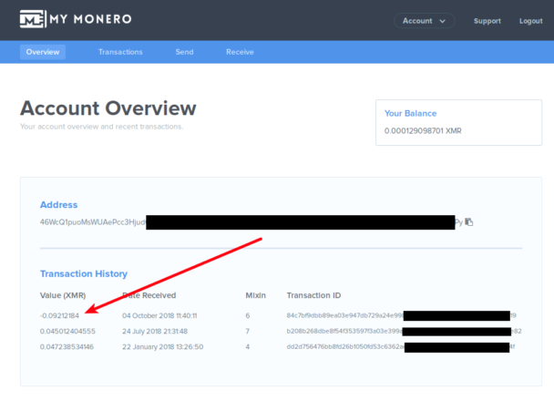 MyMonero - Транзакция прошла