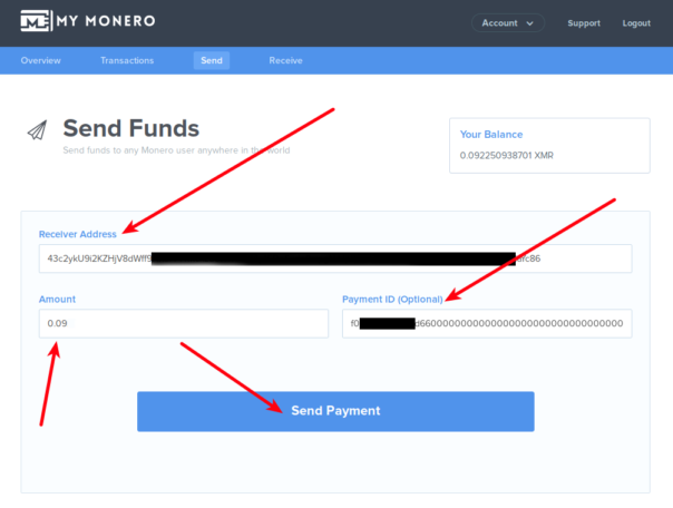 MyMonero - Перевод XMR