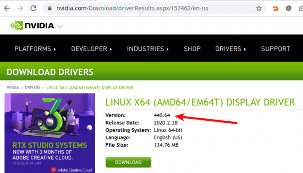 Версия драйвера Nvidia