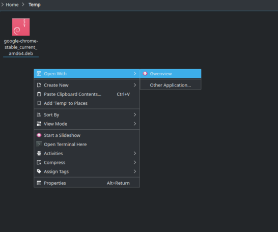 Open with GwenView в Kubuntu
